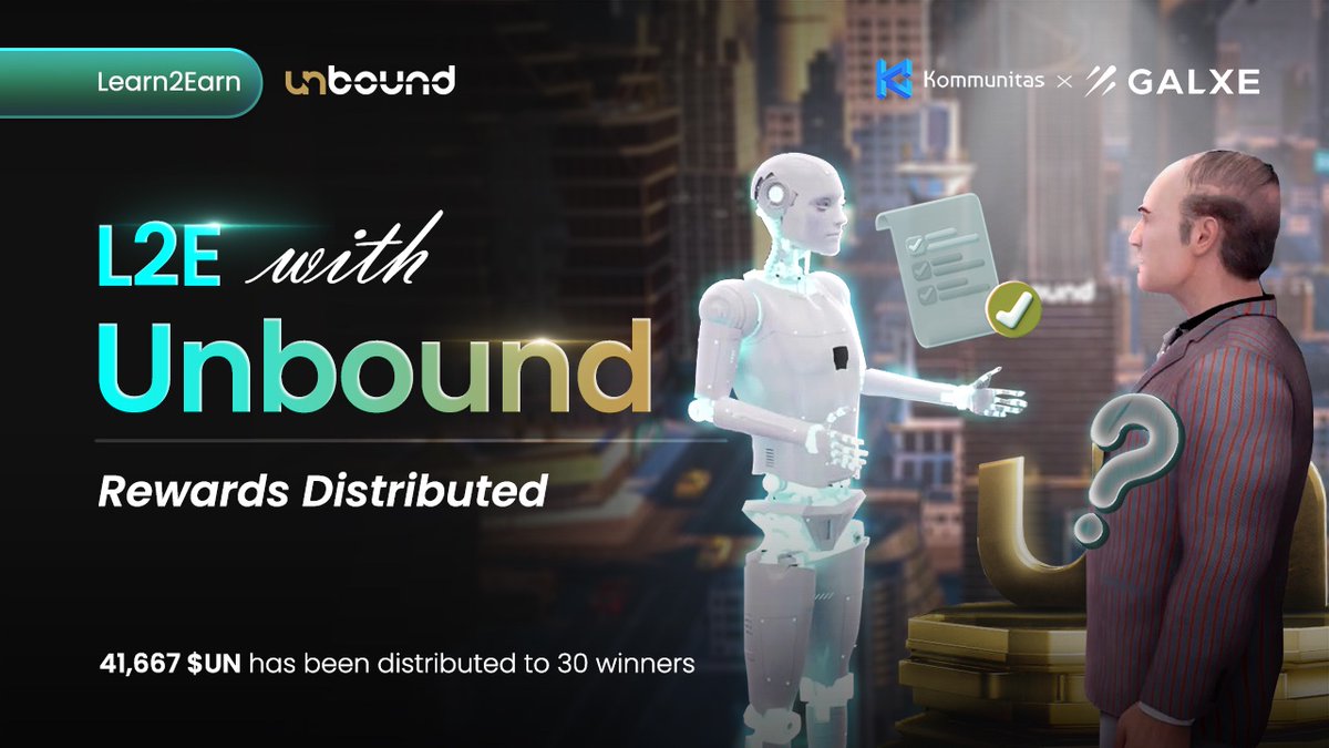 Our @theunbound_io L2E has been successfully completed, bringing the world of digital assets to the community, spreading its charm✨

Winners’ Wallet: docs.google.com/spreadsheets/d…

Visit earn.kommunitas.net 

#Kommunitas #L2E #Giveaway #Cryptocurrencies #Unbound #UN