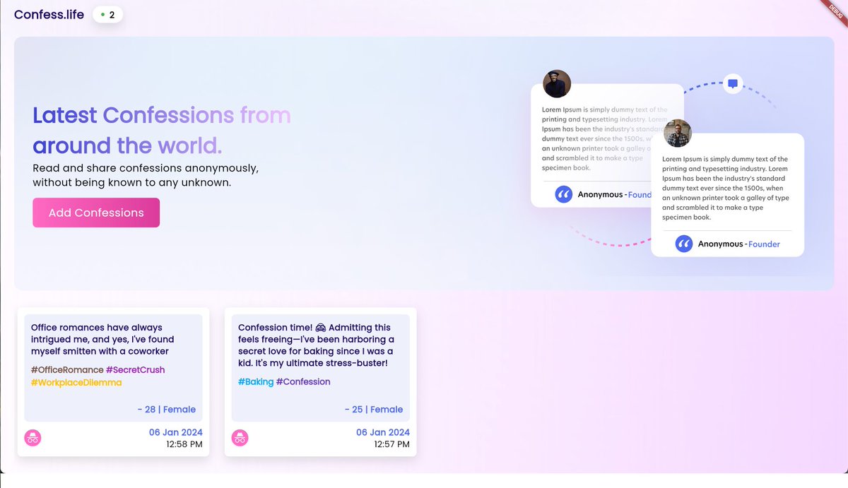 tanmoykar27's tweet image. #2 [UPDATE] Confess.life - built with Flutter 💙

1. Added tags to the confession
2. Improved website loading by adding fadein animation
3. Updated favicon

website link: confess-9fc81.web.app
Project link: github.com/tanmoy27112000…
#flutter #flutterweb #dart