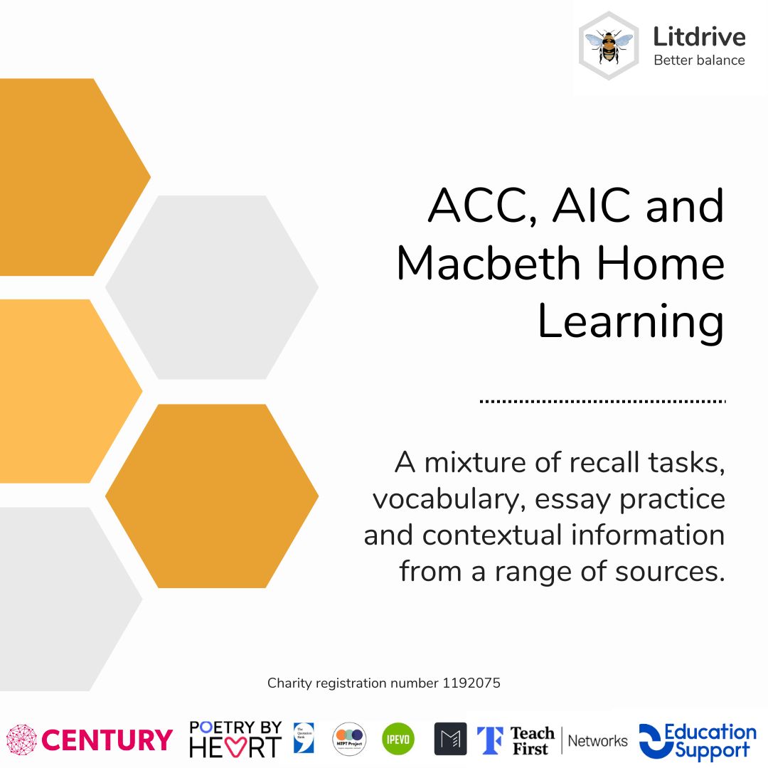 🚨 New Resource available!

These home learning booklets for ACC, AIC and Macbeth include a mixture of recall tasks, vocab, essay practice and contextual information from a range of sources 🐝

Access it here: buff.ly/41xgBzE 

#LitdriveCPD #TeamEnglish <a href="/Team_English1/">Team English</a>