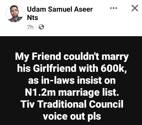 makesensepromot's tweet photo. A Nigerian man couldn't marry his girlfriend in Tombu village, Buruku Local Government Area of Benue State because her family insisted on a marriage list with items totaling N1.2m. ... #makesensepromotions #makesensepm ... Read More Here -
https://t.co/wa9upgz4C1 https://t.co/EM17wcNCbF