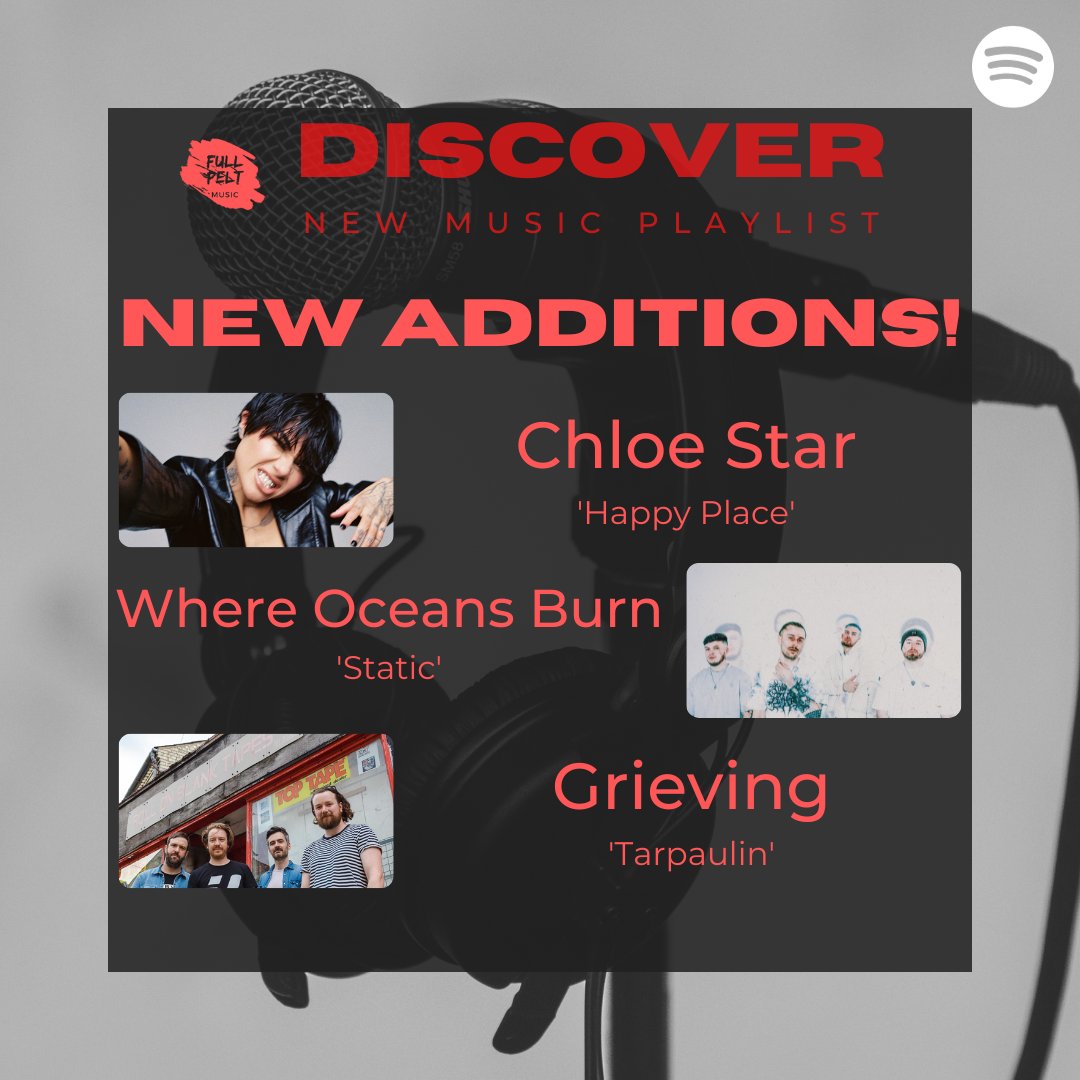 NEW ADDITIONS to our 'Discover' New Music Playlist!

#ChloeStar - 'Happy Place'
#WhereOceansBurn - 'Static'
@grievingband - 'Tarpaulin'

Listen, Follow & Discover your new favourite artist 👇

tinyurl.com/5n748y5k