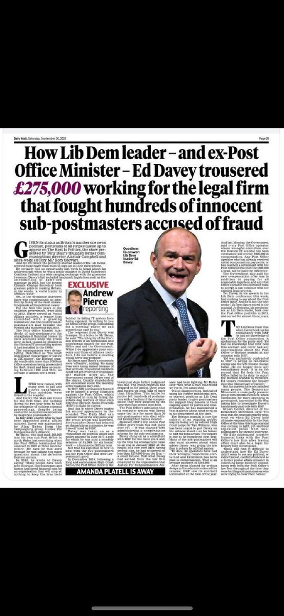 DCBMEP's tweet image. Should Lib Dem Leader Ed Davey’s ‘Removal Service’ be used to remove Ed Davey first over his alleged shocking role in the Post Office scandal?