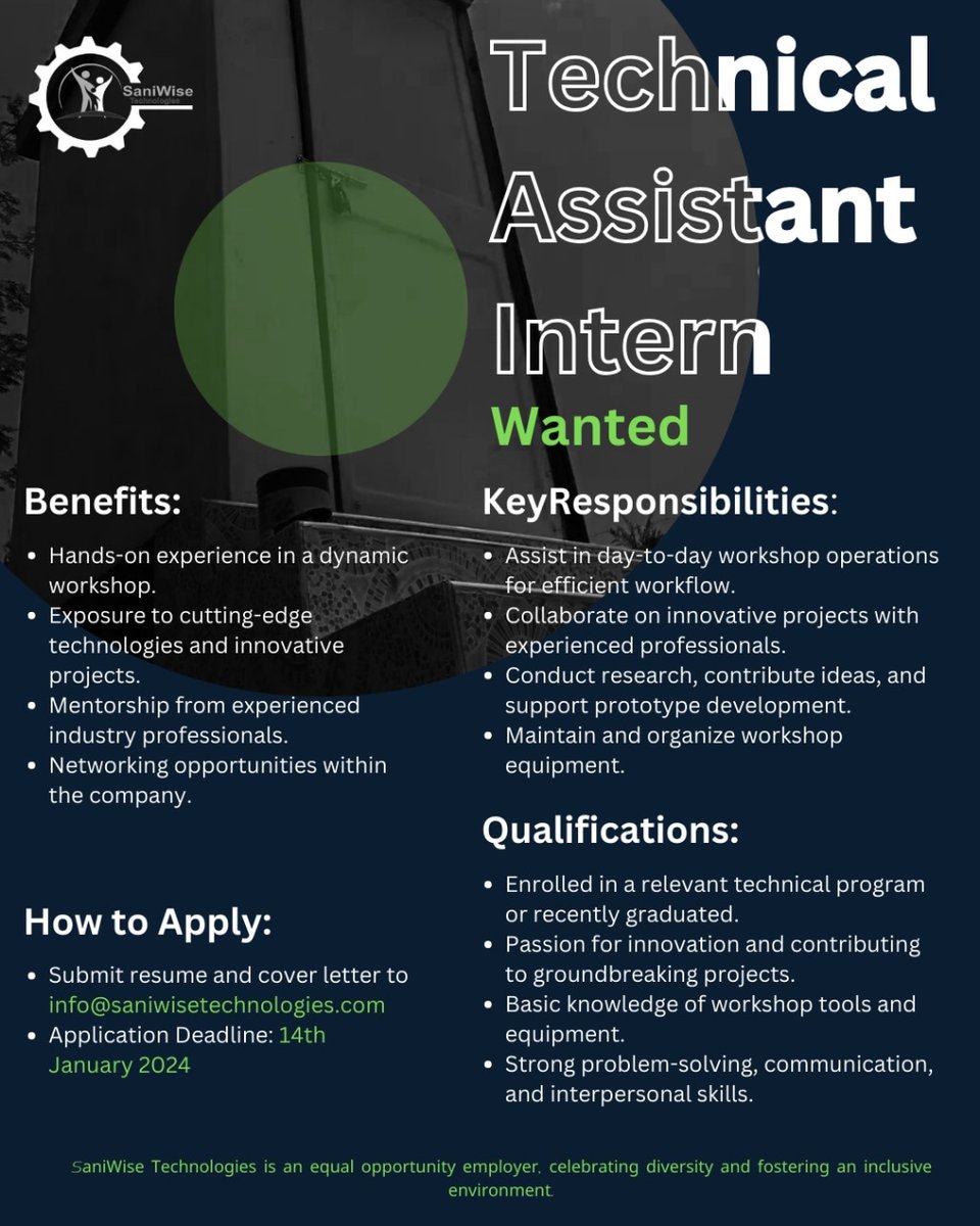 Saniwise Technologies is currently looking for an administrator intern and technical assistant intern. Apply by submitting your cvs to the mail in the poster before the deadline.