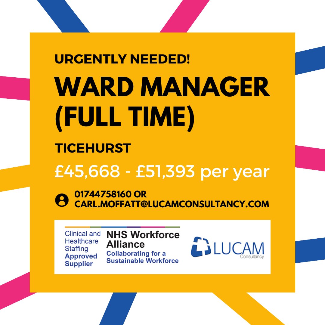 LtdLucam's tweet image. 🏥 Job Opportunity: Ward Manager (Full-time, Permanent)

🎯 To seize this exciting opportunity, reach out to Carl Moffatt at carl.moffatt@lucamconsultancy.com or call 01744 758160.

#manager #wardmanager #nurse #nursingjob #nursingjobs #nhsjob #nhs #nhscareer