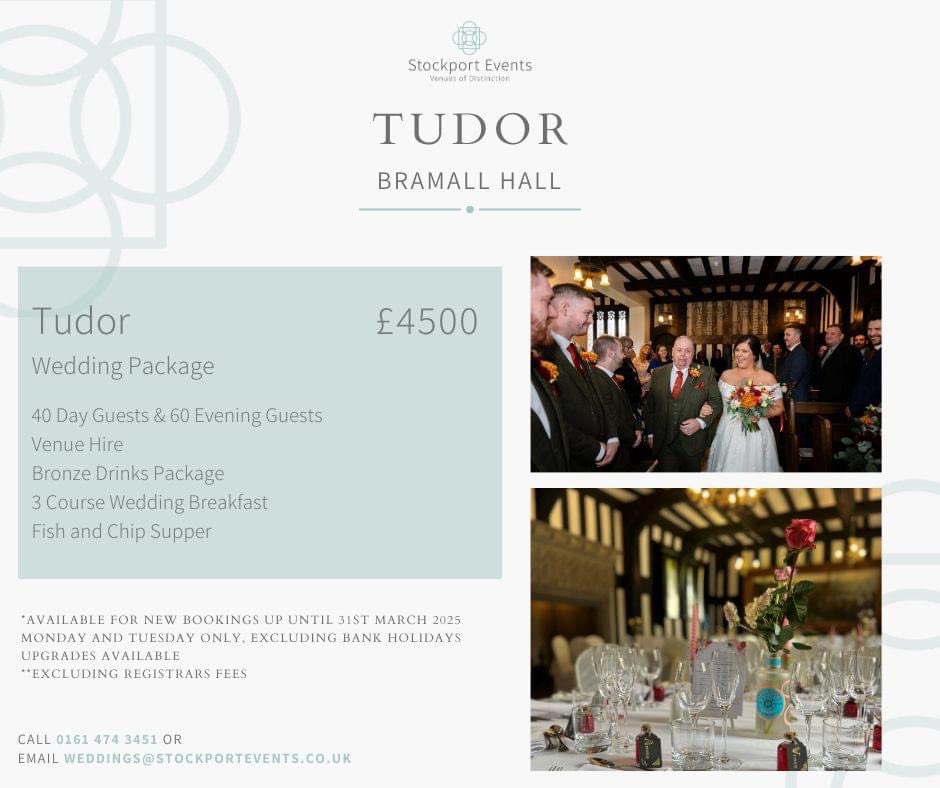 Did you know that Bramall Hall recently won Best (Historic) Venue at <a href="/TWIA_Official/">TWIA</a> for the North West?  We go on to compete in the National finals in London on 24/01

To celebrate our success we are launching new packages. 

Call the team on 0161 474 3451 to find out more