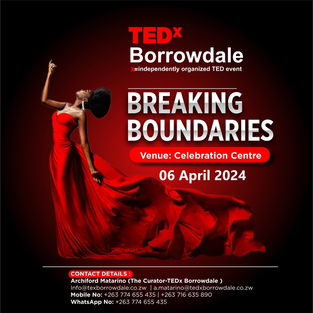 We are excited to announce that, due to our remarkable growth over the last two of years, we are growing! We invite you to celebrate with us on this big TEDx Borrowdale Event on the 6th April 2024 at Celebration Conference. @stewardbank <a href="/StanbicBankZW/">Stanbic Bank Zimbabwe</a> <a href="/BancabcZW/">BancABC Zimbabwe</a> <a href="/OldMutualZW/">Old Mutual Zimbabwe</a>