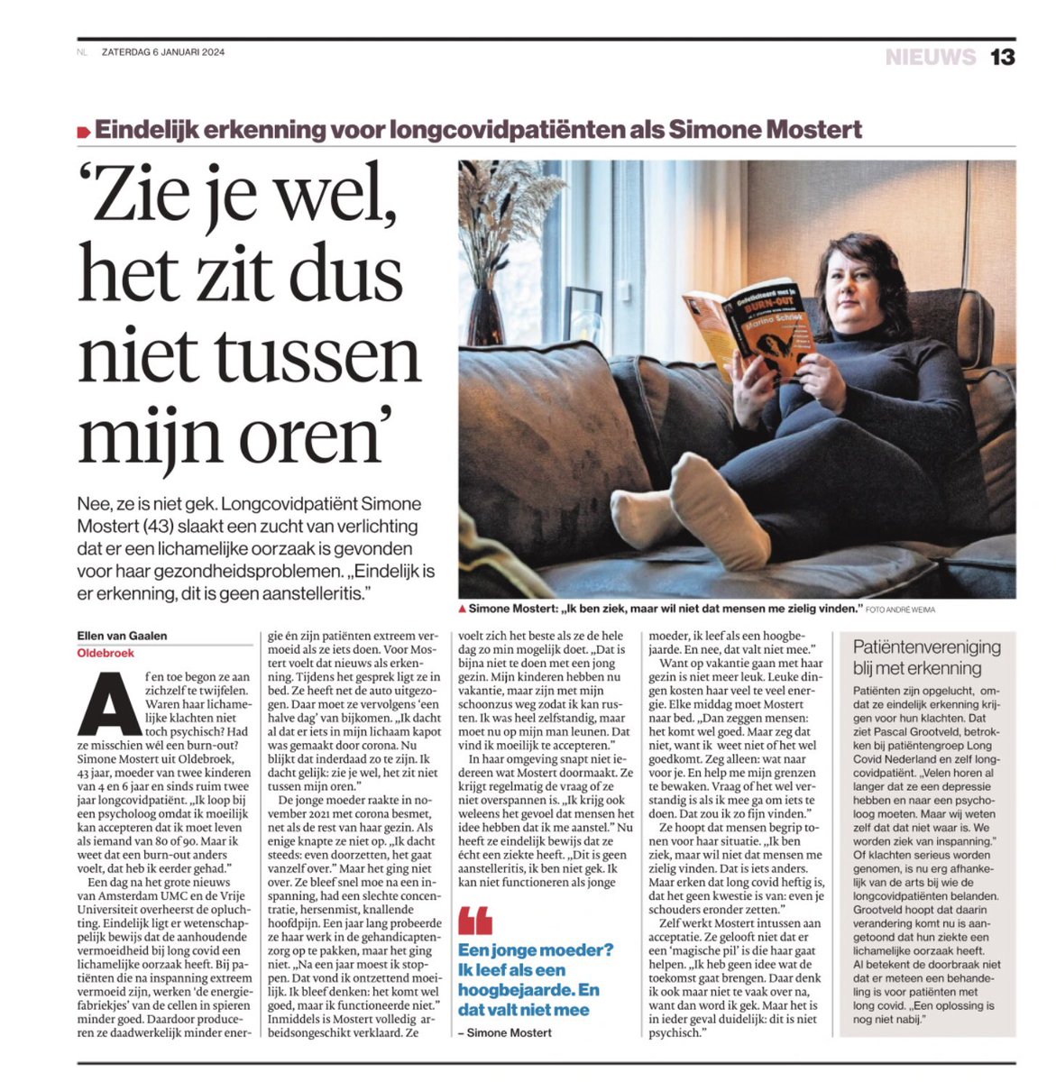 #LongCovid 🦠 ERKENNING ✅ het ‘niet tussen de oren’ is ‘hardnekkig’ (om maar eens een andere uitdrukking te gebruiken) ✅ maar daar draait het natuurlijk helemaal niet om ✅ er gaat iets stuk in het lijf… in AD vandaag