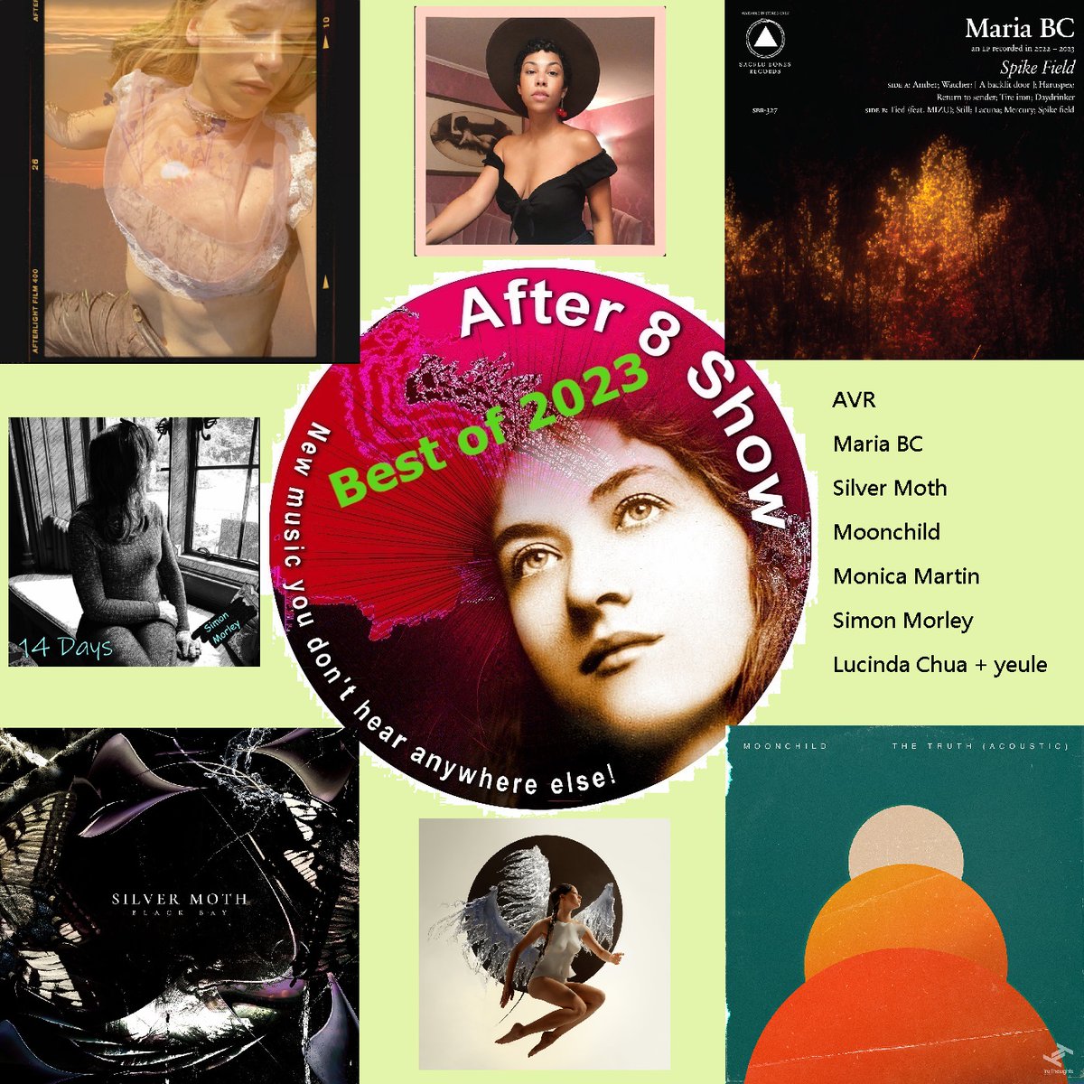 After Eight Show (@theafter8show) on Twitter photo Part 4 of tonight's show - 9 till 10 on the Crowzone!
#BestOf2023
<a href="/annavrmusic/">AVR</a> <a href="/mariab4christ/">maria bc</a> <a href="/SilverMothMusic/">Silver Moth</a> <a href="/thisismoonchild/">Moonchild</a> <a href="/mmonicamartinn/">monica martin</a> Simon Morley <a href="/LucindaChua/">Lucinda Chua</a> + yeule
tunein.com/radio/CrowZone…
#alternative #NewMusic #newmusicyoujustdonthearanywhereelse Part 4 of tonight's show - 9 till 10 on the Crowzone!
#BestOf2023
<a href="/annavrmusic/">AVR</a> <a href="/mariab4christ/">maria bc</a> <a href="/SilverMothMusic/">Silver Moth</a> <a href="/thisismoonchild/">Moonchild</a> <a href="/mmonicamartinn/">monica martin</a> Simon Morley <a href="/LucindaChua/">Lucinda Chua</a> + yeule
tunein.com/radio/CrowZone…
#alternative #NewMusic #newmusicyoujustdonthearanywhereelse