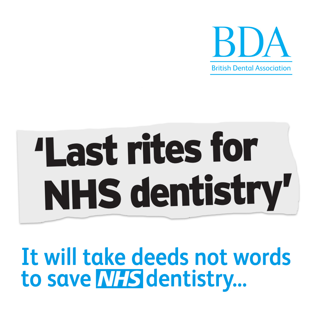 NHS dentistry is at most perilous point in its 75-year history.

We've had tweaks at the margins from Government. 

What we need is real reform. 

✍️Write to your MP bda.eaction.net/deedsnotwords