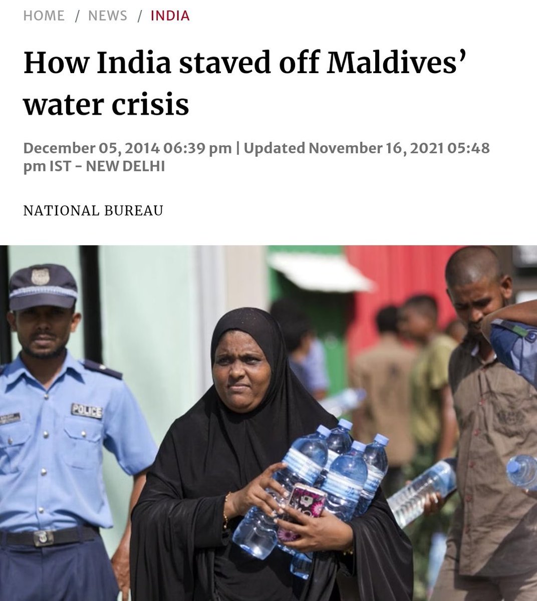 Operation Neer: India supplied drinking water to Maldives during water crisis in December 2014. And, India was the first country to respond directly.