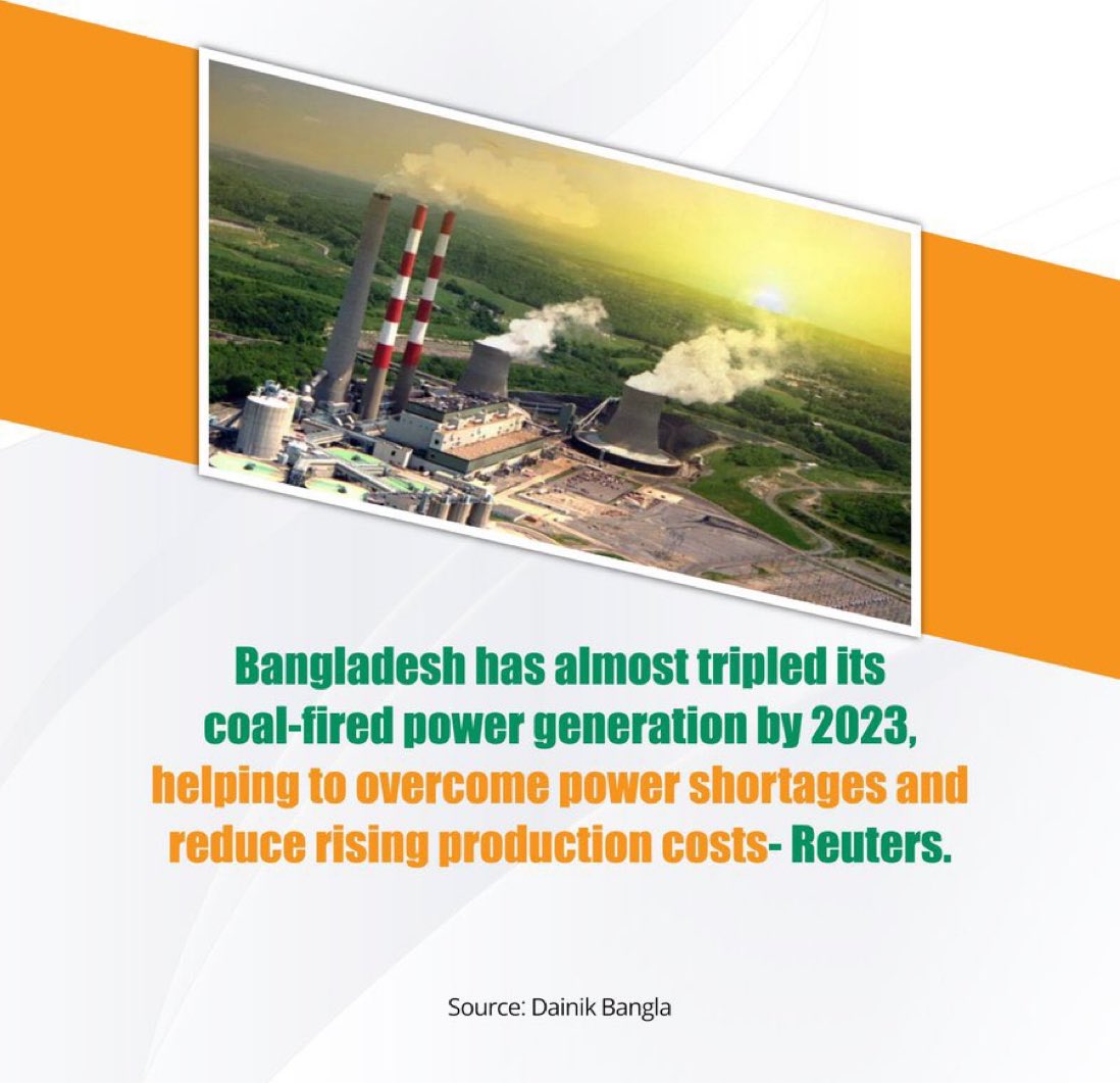 Bangladesh has almost tripled its coal-fired power generation by 2023, helping to overcome power shortages and reduce rising production costs- Reuters.
 
#Bangladesh #almost #tripled #generation #production #Reuters
#OnceAgainSheikhHasina