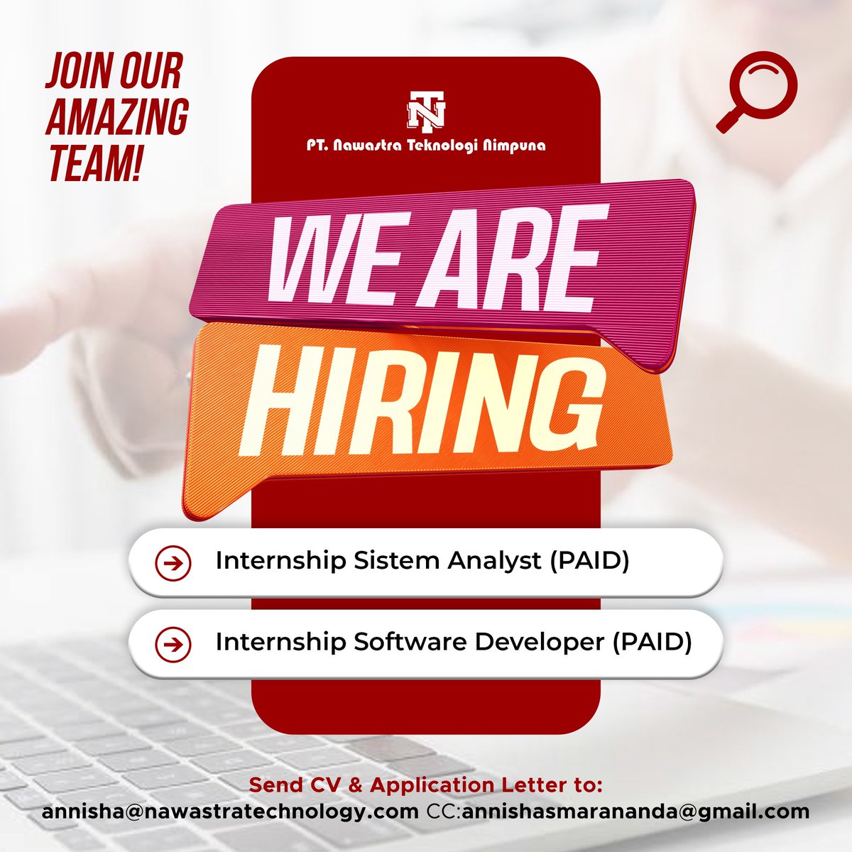 sweetLik3candys's tweet image. URGENTLY HIRINGGG!!
Khusus buat lagi yg cari MAGANG (PAID) 
send cv to annisha@nawastratechnology.com 

#lokercot #lokerprogrammer #loker #lokerdeveloper 

Cc @hrdbacot @ezash