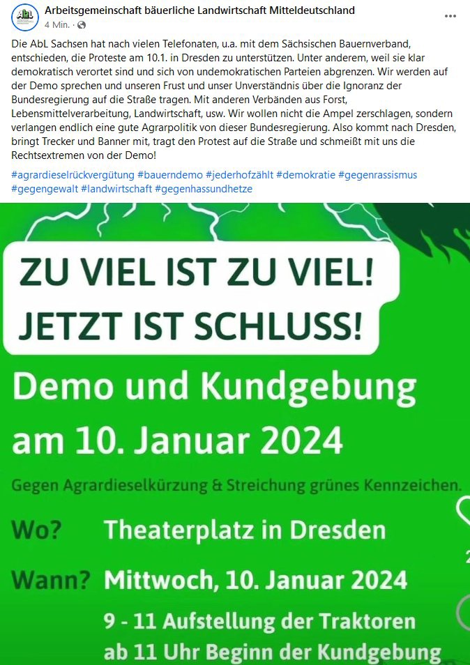 FAU_Dresden's tweet photo. Update: Die Initiative Grünen Gewerke #FAU arbeitet aktuell an einer weiteren Stellungnahme, parallel organisiert sich in #Dresden und #Leipzig #Bauernprotest mit klarer Kante gegen rechts. Bitte teilen, hingehen✊🧡 https://t.co/ZK68w9bfoH