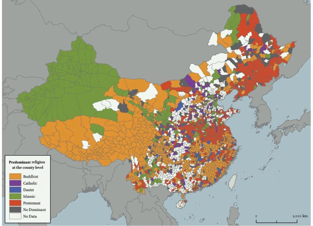 theepicmap's tweet photo. China - Predominant religion at the county level. https://t.co/9x19oMwFCK