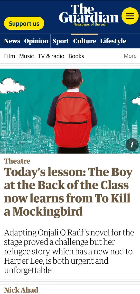 Well, the news is out...🤗 #TheBoyAtTheBackOfTheClass is becoming a play... Adapted by @NickAhad, directed by @mons_about, & launching @Rosetheatre next month before its tour... Surreal. As is every word of this beautiful article by Nick...🎒 theguardian.com/stage/2024/jan…