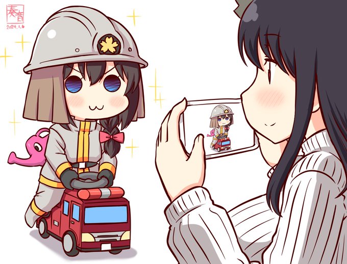 「しょうぼうしぐれはっしん!!」
「出初式ね。かっこいいわよ、しぐれ」
「むふー♪」

#ママ城とちびしぐ 