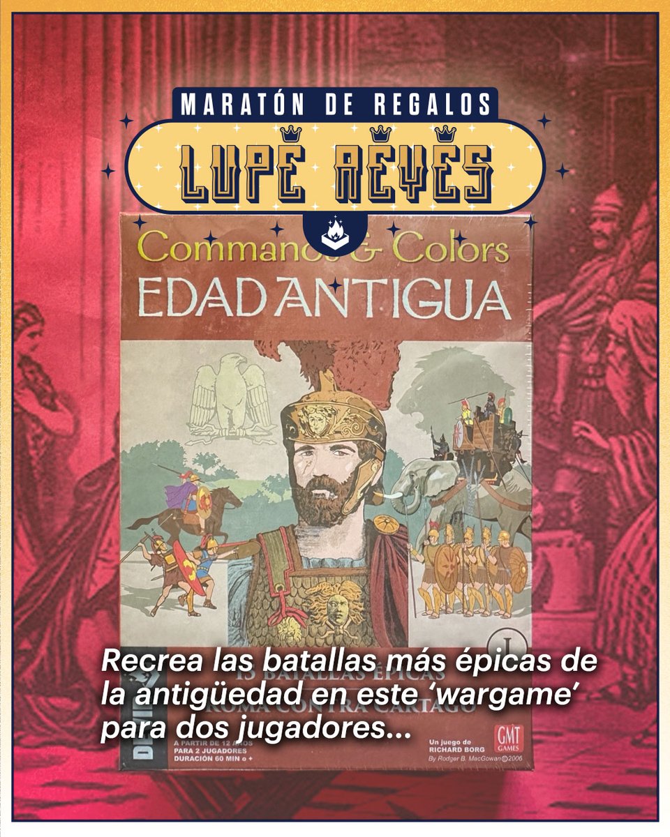 DevirMexico's tweet photo. 🏁¡Llegamos al final del #LupeReyes! 🥳

Cruza la meta participando en esta última recomendación: #CommandsAndColors #EdadAntigua 🐴 ⚔️. Revive batallas entre romanos y cartagineses en el popular sistema de Richard Borg.

¿Cuál juego del #MaratonDevir quieres ganarte? https://t.co/pKCtwX7XsR