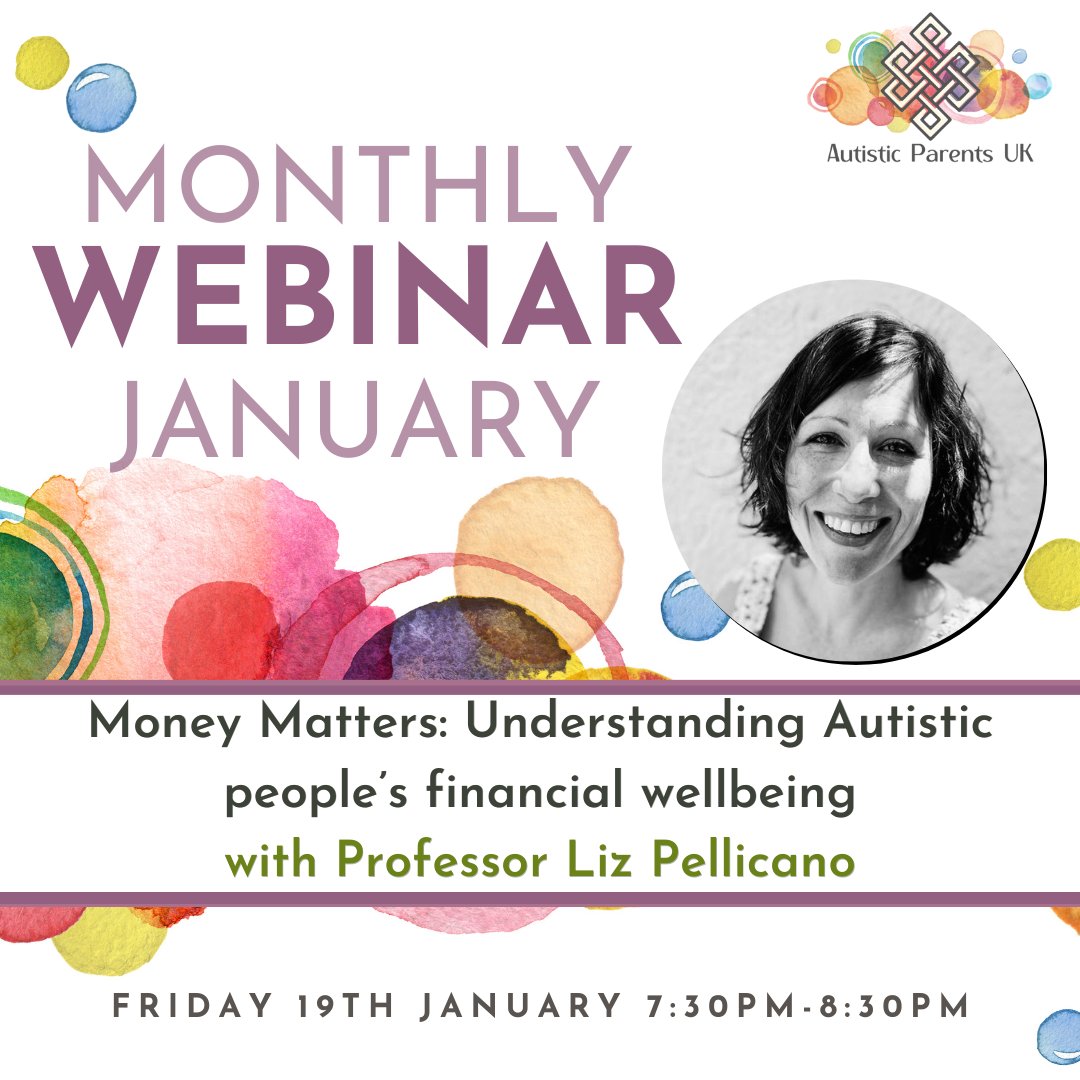 ParentsAutistic's tweet image. We are looking forward to welcoming @liz_pellicano for our first event of 2024. Join to hear about how much money matters in Autistic people’s lives and what kinds of factors affect it.

As always tickets are fully funded for Autistic parents in the UK.

eventbrite.co.uk/e/money-matter…