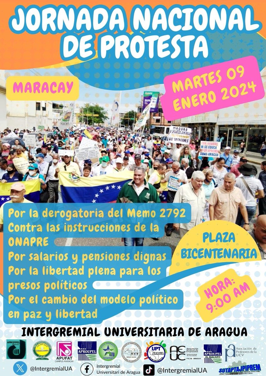 FAPUV's tweet photo. Comienza el año y continúa la lucha por la restitución de los derechos laborales en Venezuela. #9Ene JORNADA NACIONAL DE PROTESTA
¡Participa! https://t.co/leUPj9NnGU