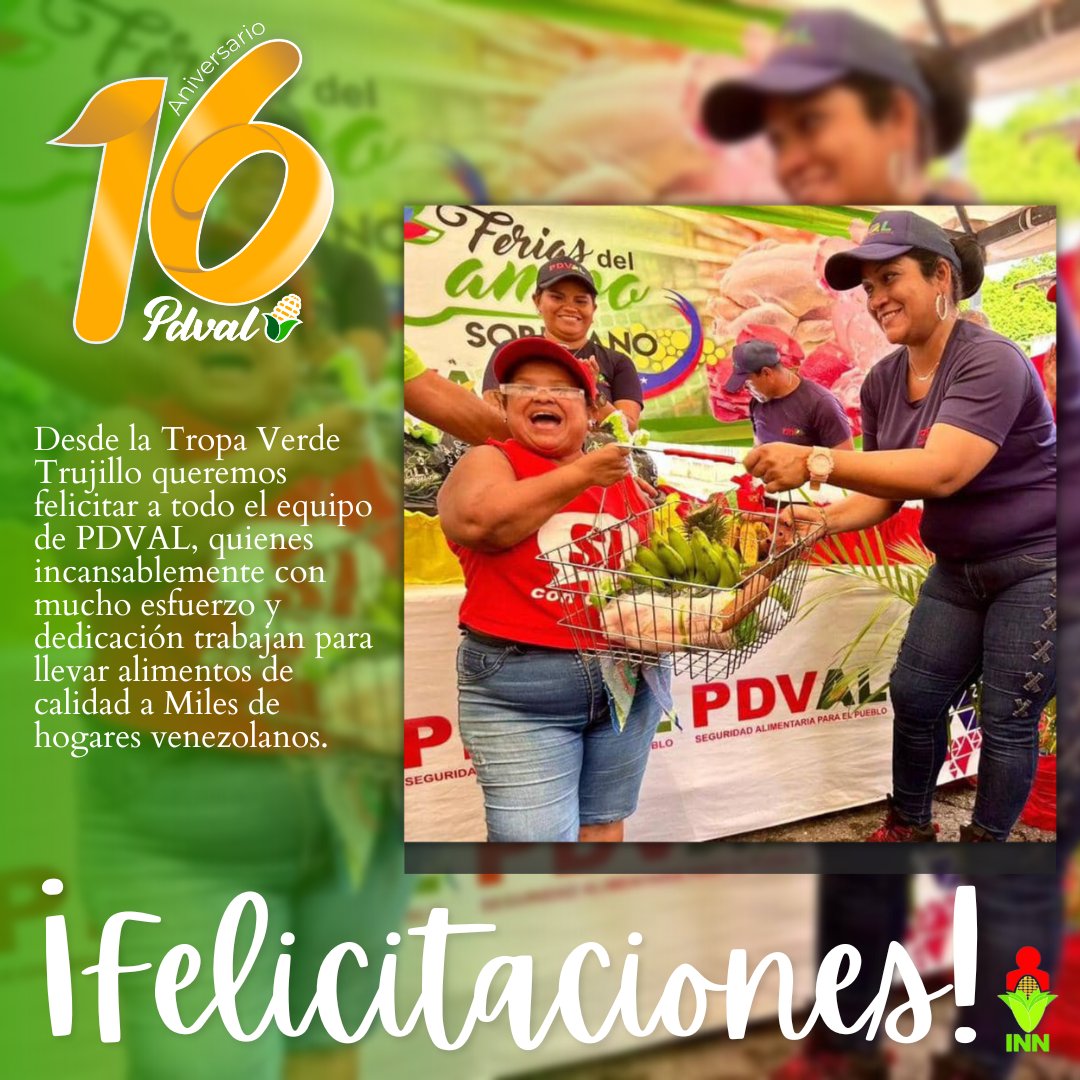 16 años alimentando sueños y esperanzas en cada hogar venezolano. PDVAL es sinónimo de esfuerzo y entrega, y hoy les decimos: ¡Gracias por su labor incansable! 💚 #PDVALEnVenezuelaToda