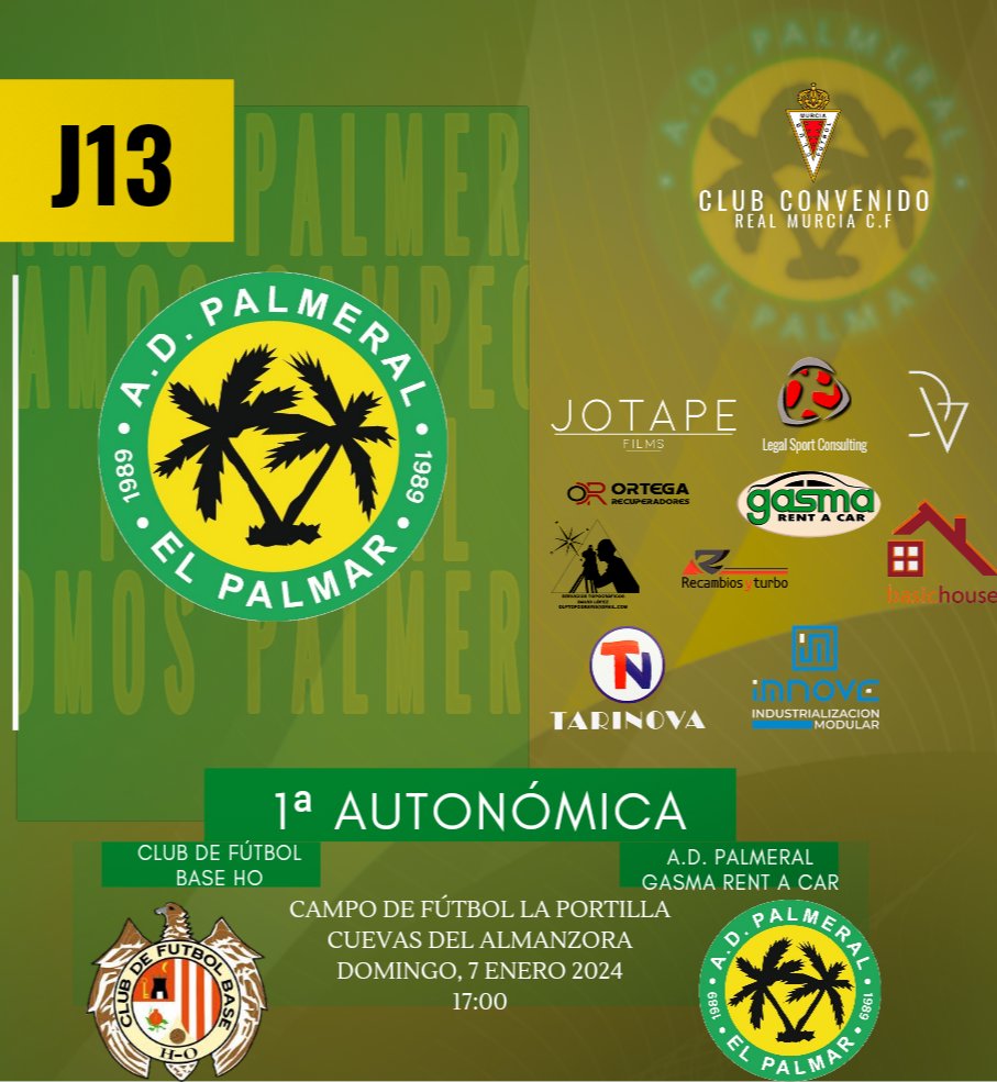 MURADPALMERAL's tweet photo. ⚫🟢 𝟏° 𝐀𝐔𝐓𝐎𝐍𝐎𝐌𝐈𝐂𝐀 🟢⚫
𝐏𝐀𝐑𝐓𝐈𝐃𝐎 | 𝐉13
Empezamos el año, enfrentándonos a CLUB DE FUTBOL BASE HO — A.D. PALMERAL GASMA RENT A CAR

¡Vamos equipo! ⚽🌴
📆  Domingo, 7 Enero
🕛 17:00H
🏟 Cmpo. Fútbol LA PORTILLA

#adpalmeral #palmeral #somospalmeral https://t.co/7yz7bjEHAM