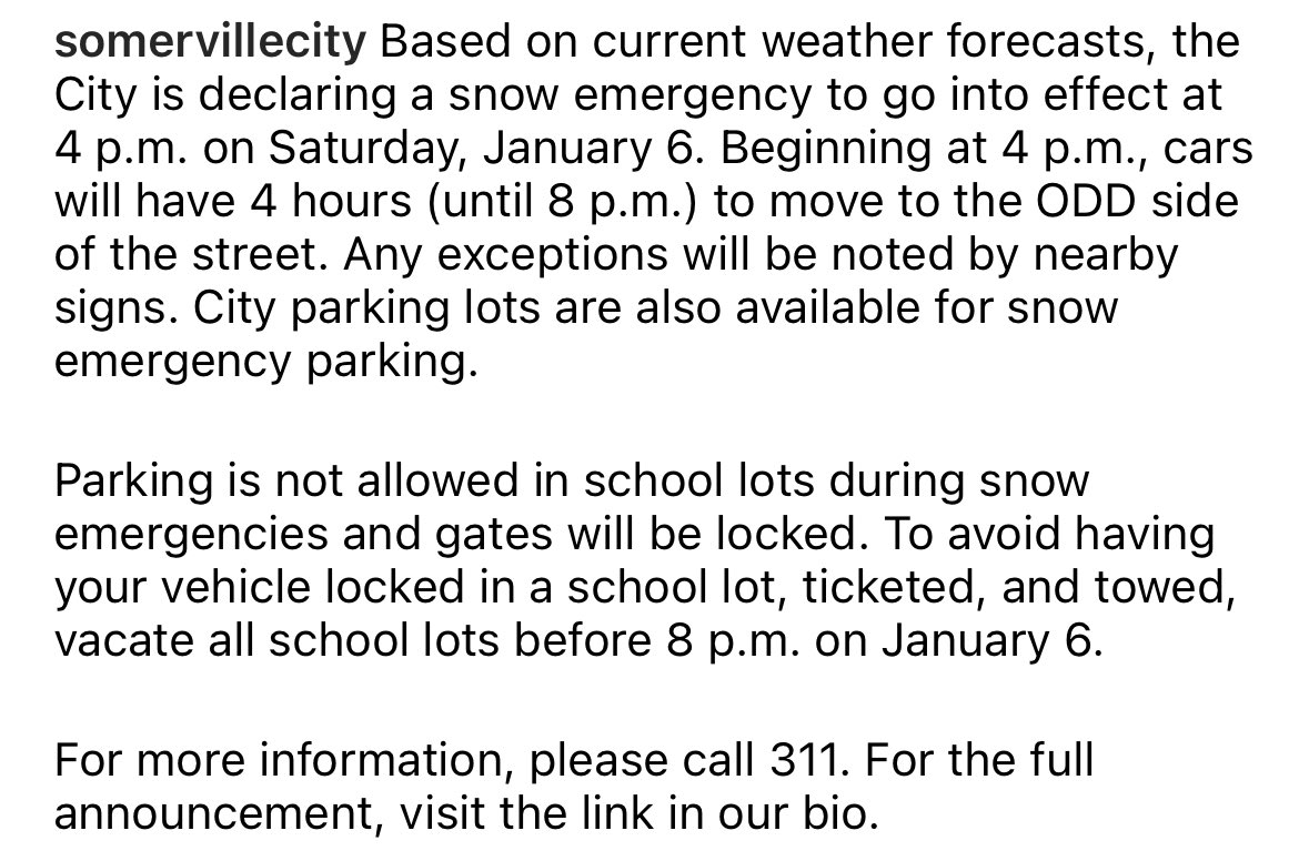 #Somerville has declared a snow emergency beginning at 4:00pm today. Be safe out there!