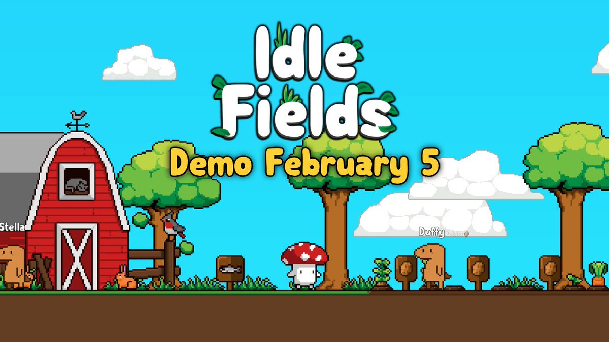 Idle Fields, the cute and relaxing idle skilling game, is officially releasing its demo on February 5! The game will then release later in February🎈🎉

Wishlist now to stay up to date!
store.steampowered.com/app/1807570/Id…

#indiedev #gamedev #unity3d