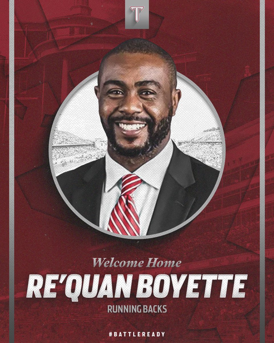 𝙍𝙐𝙉𝙉𝙄𝙉𝙂 𝘽𝘼𝘾𝙆𝙎

Help us welcome Re'quan Boyette (<a href="/CoachBoyette/">Re'quan Boyette</a>) to the Troy Family!

📰 - gotroy.us/4hs

#BattleReady | #OneTROY ⚔️🏈