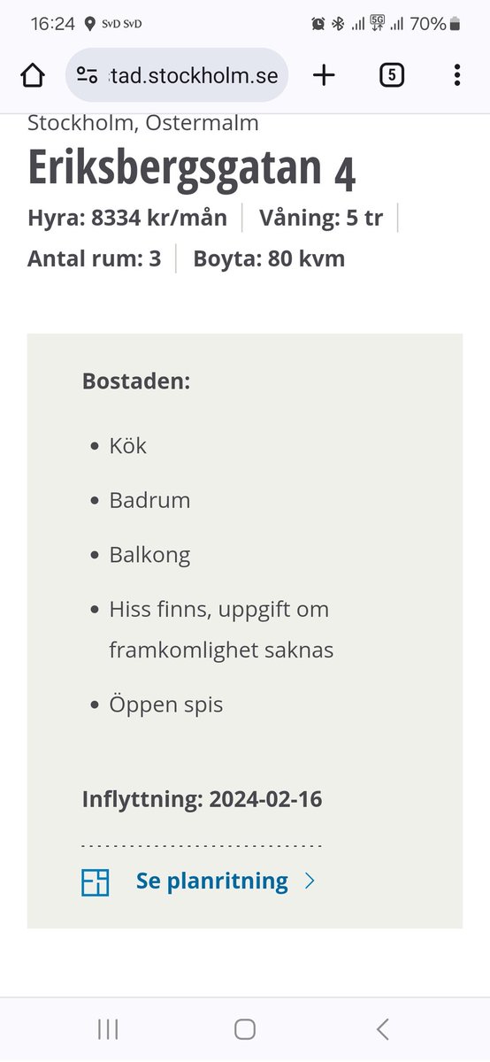 ChHolmstrom's tweet image. Hyresregleringen presenterar: 3:a på Östermalm 80 m2 med hiss, öppen spis och balkong! 8 334 kr per månad, kötid: 40 år och två dagar. 
 bostad.stockholm.se/bostad/2023365…