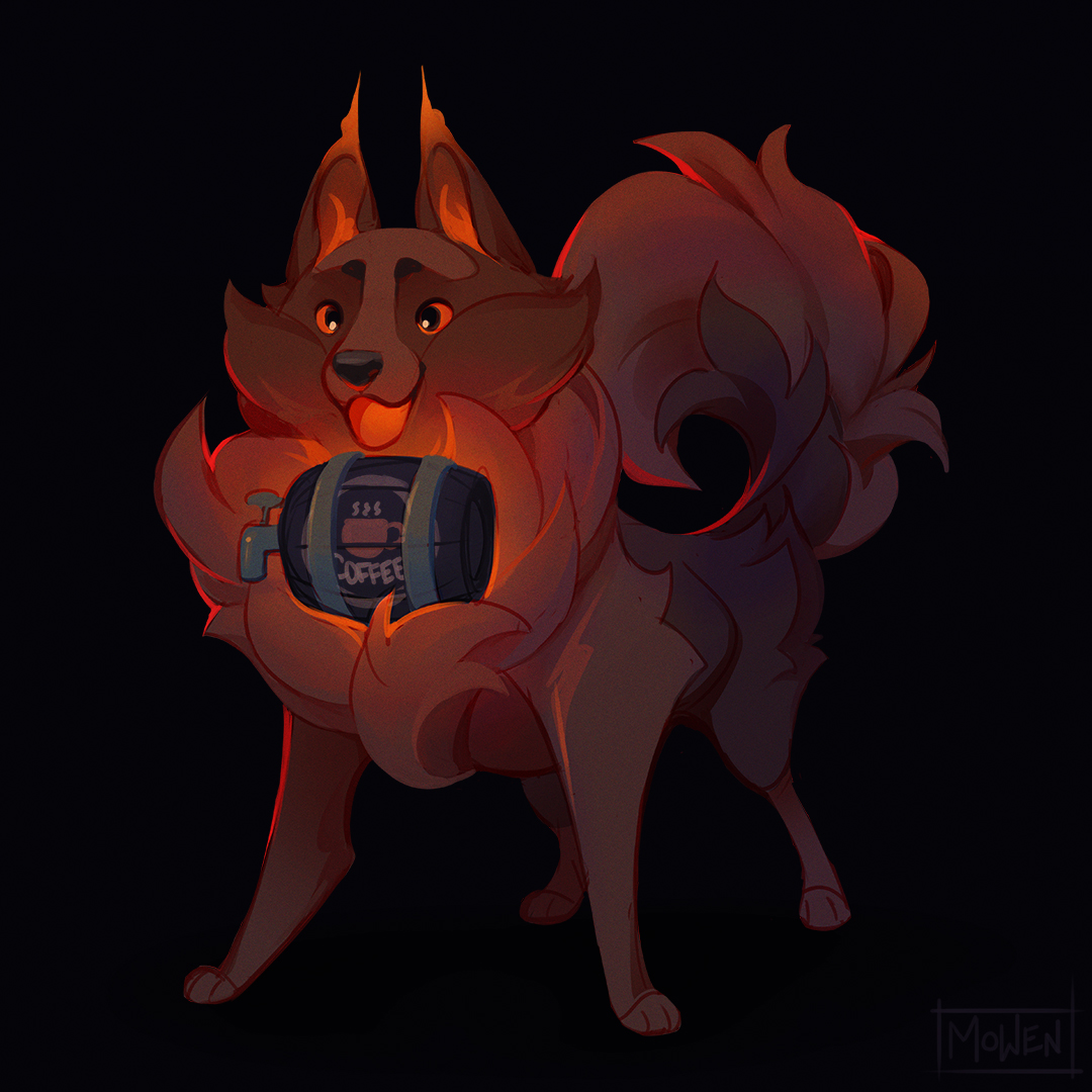 My infernal hound brings me coffee, always at the perfect temperature! ☕️🔥 #Creatuanary
