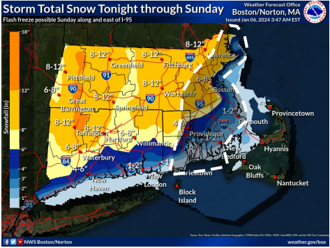 [10 AM] Here's a look at our most updated snowfall forecast. Uncertainty remains highest from the I-95 corridor to the coastline. 

The greatest accumulations of snow will come in two waves, the first overnight tonight and again Sunday afternoon as moderate snow develops for E MA
