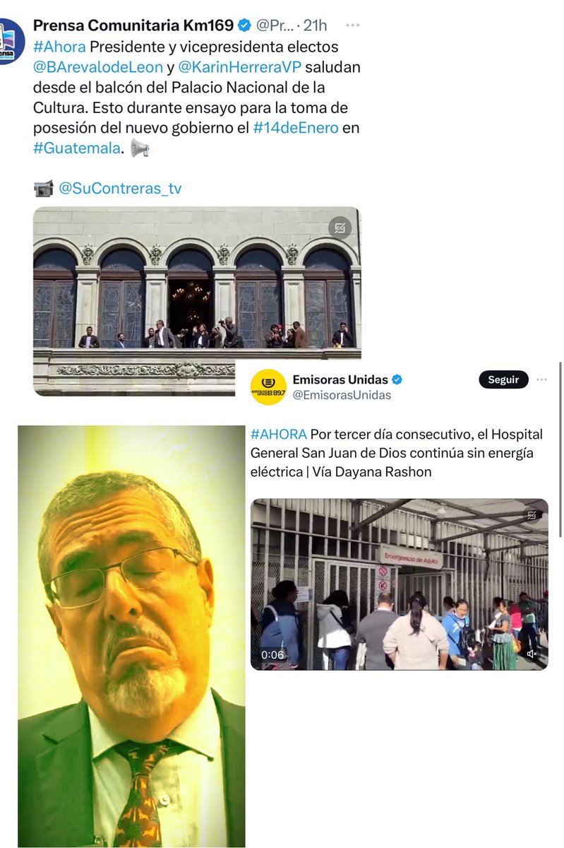 Mipais100's tweet photo. En un acto “payasesco”,
los asesores de USAID le dan
la ORDEN a Bernardo Arévalo que 
vaya a pararse al balcón del palacio
nacional‼️
Los lacayos de la prensa “independiente”, sumisamente 
le dan la cobertura a Arévalo‼️

Por qué NO FUE al Hospital General,
ya sea como diputado o como
candidato “impuesto”, para encontrar 
alguna solución a la falta de 
energía eléctrica, y ademas, para 
solidarizarse con el personal médico 
y los pacientes, en lugar de andar 
haciendo actos circenses⁉️