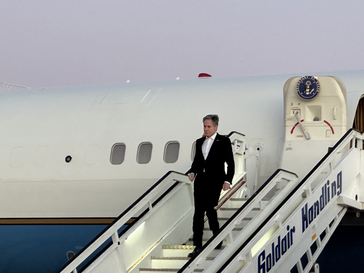 .@SecBlinken arriving Crete from Turkey to discuss Greece’s strong help for Ukraine and pending receipt of F35 jets plus U.S. efforts to deter Houthi attacks in Red Sea and avert widening of Mideast war