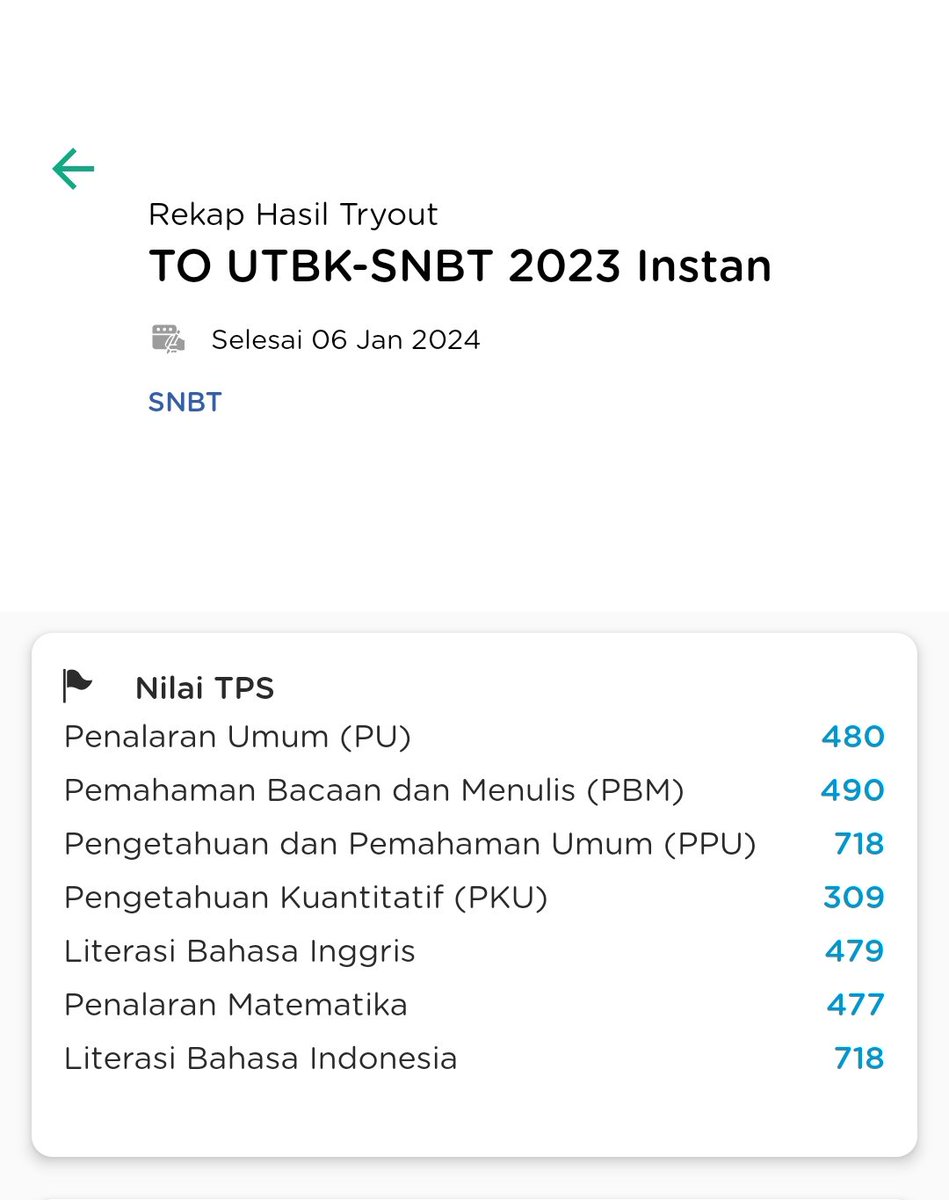 sat 6/1/24 // d-115 snbt hari ini cuma latsol semua subtes (kecuali pk pm karena malaz) terus ngerjain to instannya nf juara itu pk salah semua WKAKAKAKA sama lbe nya ada soal-soal yang teksnya ilang ☹️ butuh banyak to instan lagi