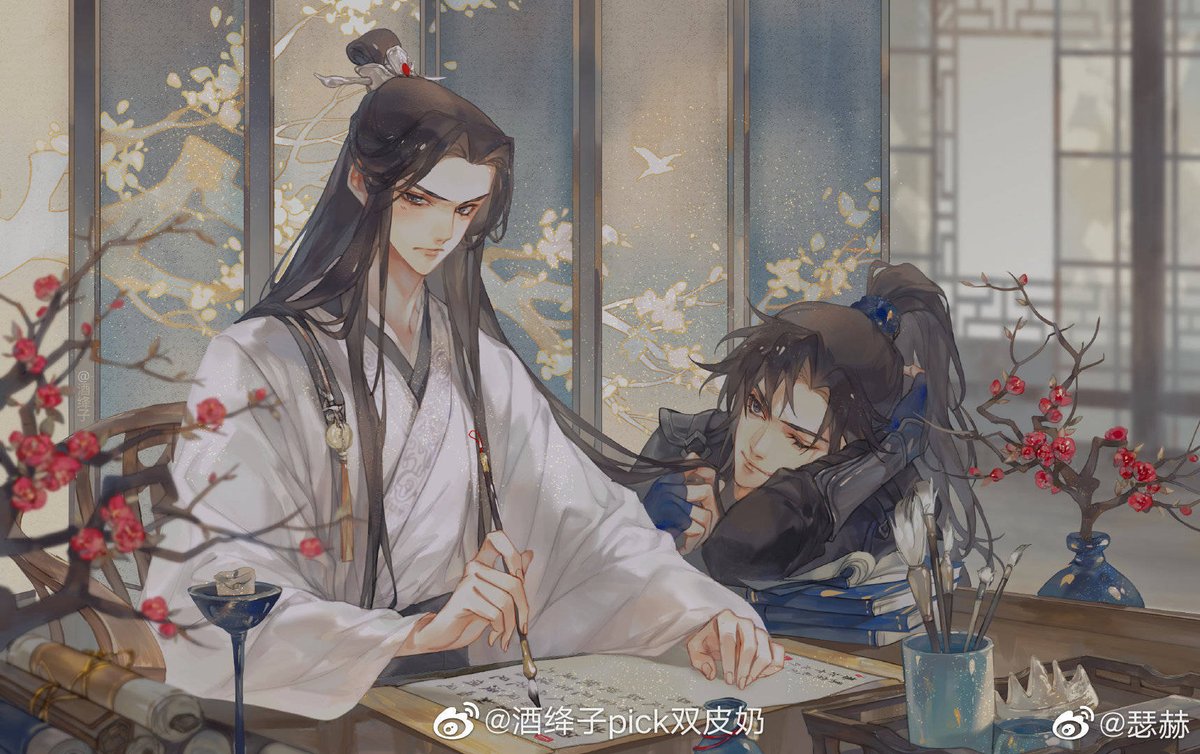pearserha's tweet photo. "it was boring just lying around, so mo ran scooched closer and started playing with chu wanning’s hair" https://t.co/xryWO2ZLJh