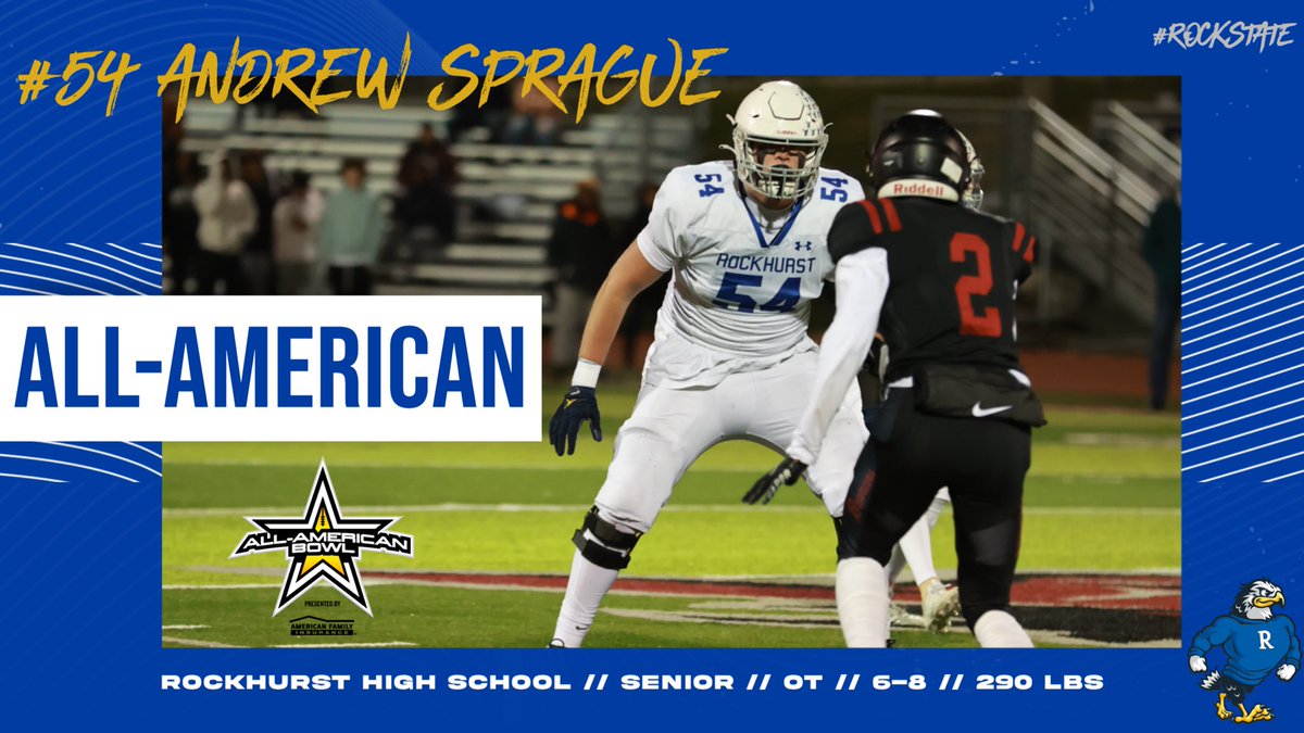 Watch All-American OL Andrew Sprague '24 on today's <a href="/AABonNBC/">Navy All-American Bowl</a> at 12:00 p.m.! He's expected to start at right tackle for the West Team.

Rock Nation is so proud of you, 54! 🚂🚂