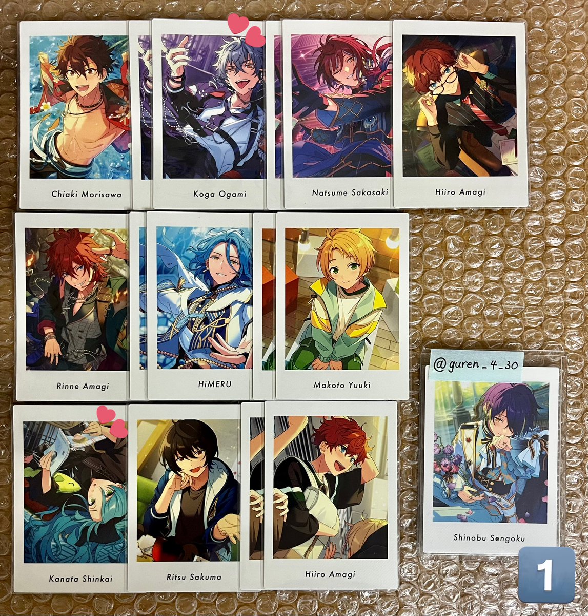 guren_4_30's tweet photo. 【交換・譲渡】 あんスタ ぱしゃっつ vol.4 action private

譲> スバル 北斗 真緒 真 弓弦 渉 桃李 晃牙 千秋 奏汰 司 凛月 颯馬 宗 夏目 宙 つむぎ 一彩 藍良 マヨイ 巽 燐音 HiMERU

求>A忍 鉄虎 >P忍 鉄虎 又は 各92円+送料

郵送(2枚~優先)
条件ツリー記載→ https://t.co/2keloIO5oA