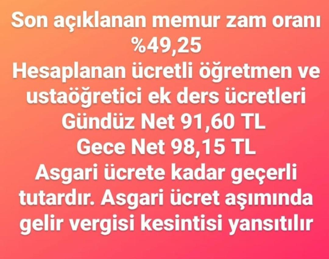 Usta öğretici, ücretli öğretmen ,eys eğitmen,fahri hocalarımız .. bu zam sonrası yapılan son cümleyi unutmayın unutturmayın! Sanki çok alıyormuşuz gibi bir de kesinti yapacaklar. Lütfen paylaşalım,bolca duyuralım!
#ustaöğretici