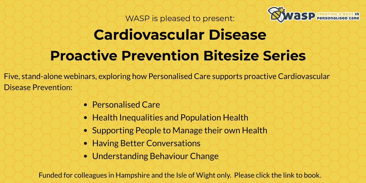 Do you work in Hampshire or the Isle of Wight? Then this is an opportunity for you! Link to book: bit.ly/cvdbitesize #PersonalisedCare #BehviourChangeBuzz #CVD #CVDPrevention #Healthcareeducation #CPD