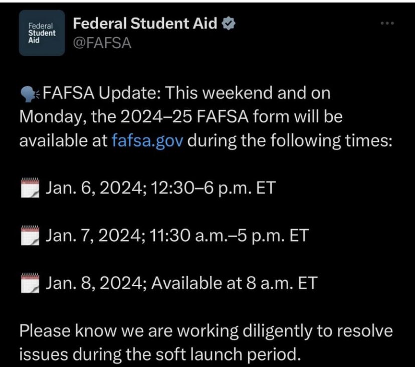 This. Is. Irresponsible. Madness. 
Whoever didn’t get FAFSA up and running 24/7 by December 31, thus killing the college aspirations of first- gen and low-income students, should be fired. Today.
