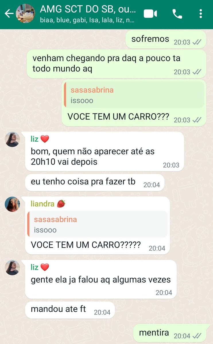sbwsquad's tweet photo. a confusão ja começou antes com a sabrina tendo um carro DO NADA e a lala atrasadinha (o inimigo oculto de relógios vem aí) https://t.co/4XPHO6xEla