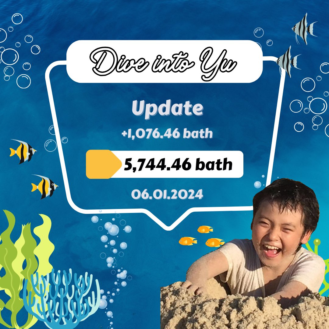 ForyukunTH's tweet photo. 🫧ยอดการโดเนท #Dive_intoYU18th 𓂃.ᐟ  

ประจำวันที่ 06.01.2024

━☆ﾟ5,744.46 บาท .*･｡ﾟ
Sheet update : https://t.co/eQ6O2WuWQ4

รายละเอียด
: https://t.co/2zKSApw9Iz

*เนื่องจากภาระงานจึงอาจอัพเดตยอดล่าช้าบางครั้งขออภัยด้วยค่า แต่จะมาอัพให้เสมอๆนะคะ 🙇🏻‍♀️

#YUWATANABE #789TRAINEE https://t.co/7vuM76Ok26