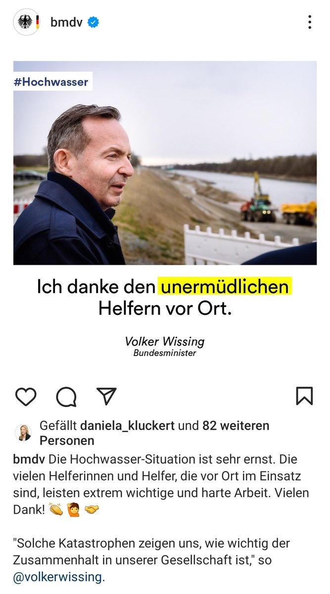 Storch_i's tweet photo. Das @bmdv suggeriert mit diesem Bild den Eindruck @Wissing sei aktuell im Hochwassergebiet und bei den Helferinnen und Helfern gewesen.

Tatsächlich stammt das Bild vom 31.03.22 und nicht aus dem aktuellen Hochwassergebiet in Niedersachsen. #FAIL https://t.co/5iYWcKqGsl