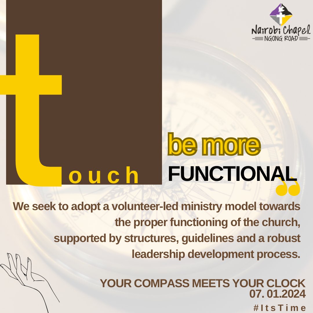 NairobiChapel's tweet photo. “T” represents TEAMS.
We desire to be more FUNCTIONAL.
Build a volunteer led ministry model that aids functioning of the church.
Our compass has aligned with our clock.
It’s Time Nairobi Chapel Ngong Road, It’s Time!
#CompassMeetsClock #TouchTime #ItsTime
#GrowingDeepToReachWide https://t.co/GjlsV9LuJS
