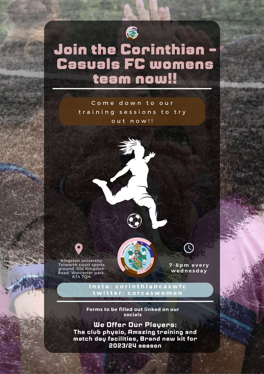 Players wanted 📢 ⚽️

We want to start off by saying Happy New Year everyone! Corinthian-Casuals FC Women’s are now looking for players to join the team! Links to our join-up forms in our bio ⬆️

#womensfootball  #vaicorinthians #femalefootball #playerswanted #femaleballers