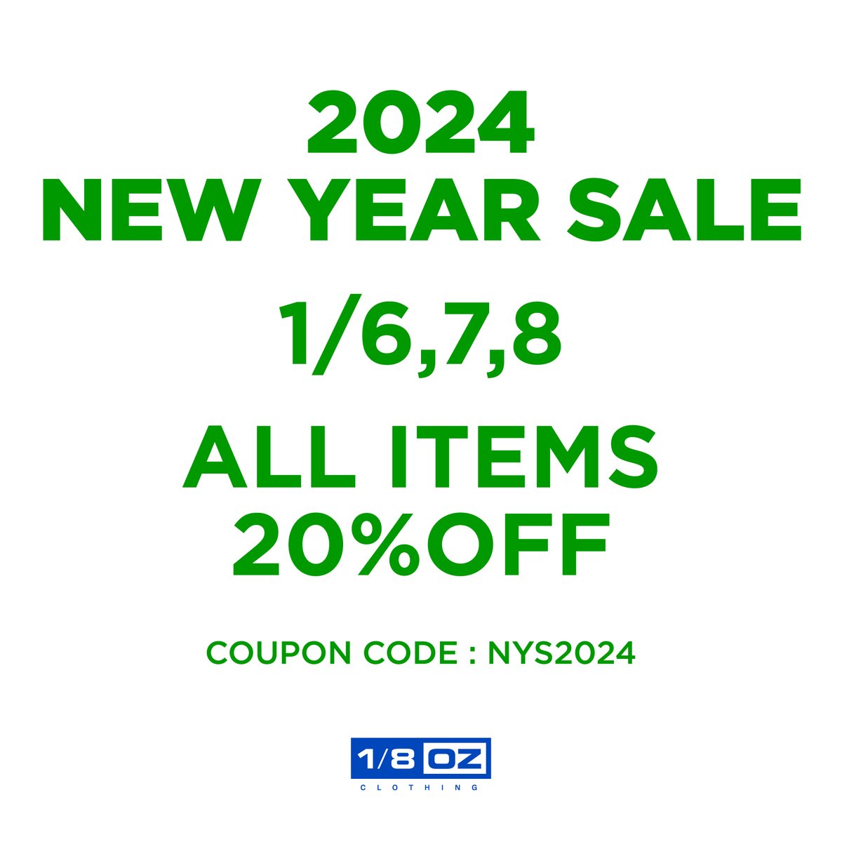 明けましておめでとうございます！
今日から8日まで会計時にクーポンコード「NYS2024」をご入力いただけると全アイテム20%OFFになります。この機会にぜひSTOREを覗いてみてください！

今年もよろしくお願い致します🐲

eighthclothing.com
