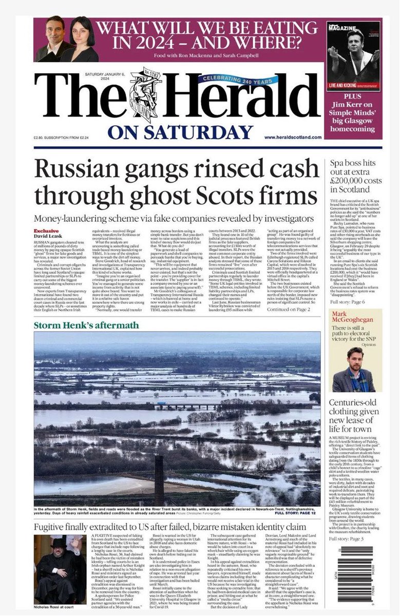 The latest findings from our investigative partners at @Transparency_ru are front page news today in Scotland with comment from @SteveJGoodrich: #dirtymoney