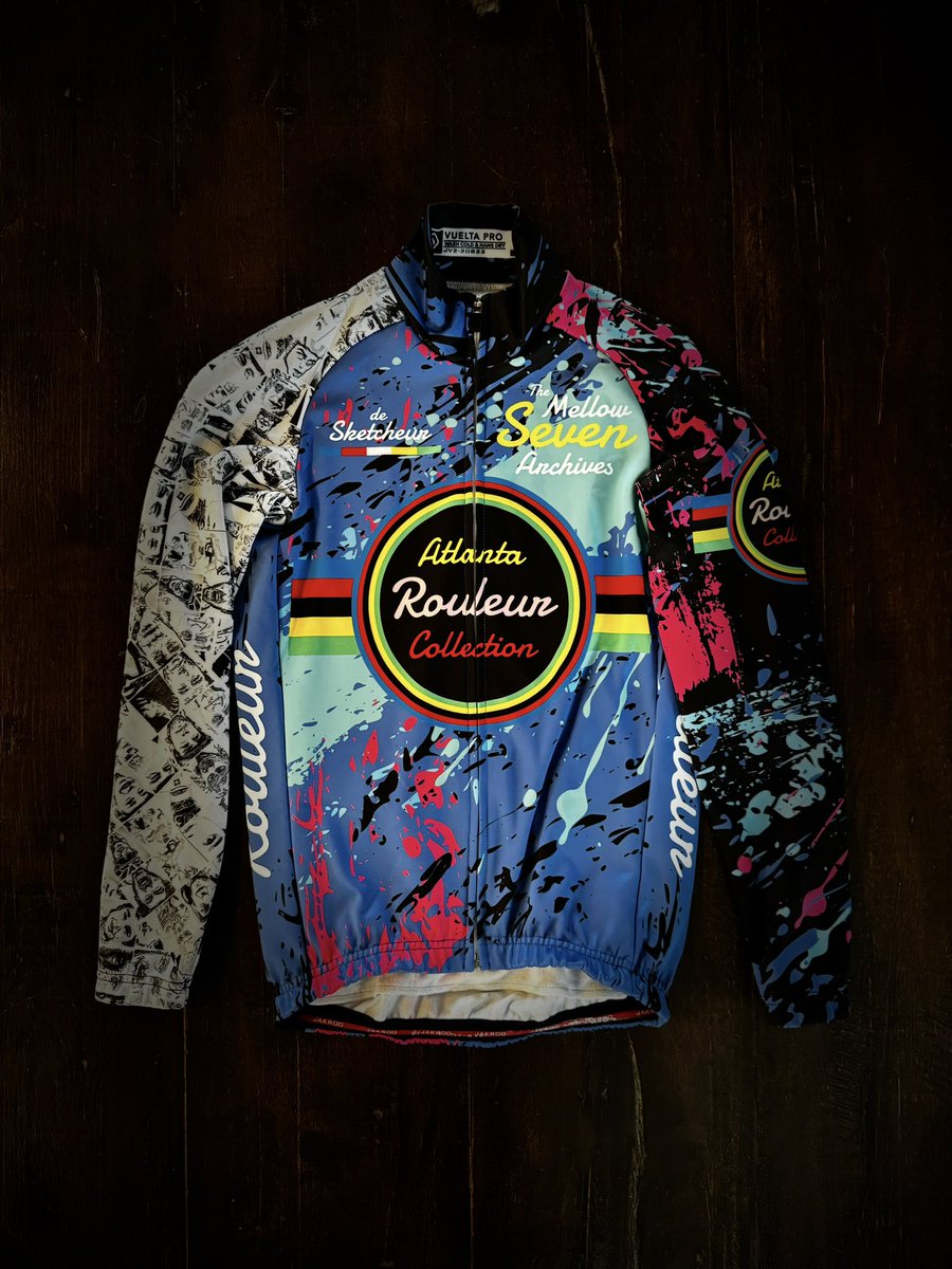Atlanta Rouleur Collection x Jakroo ‘24 thermal jersey!

Jakroo paint splatter template filled with personally selected color, enhanced with custom designed logos &amp; art throughout and finished with handdrawn portraits of some of my favorite riders over the years 

WOW! 🔥🤘😎🤯
