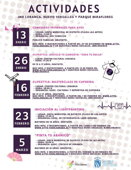 AytoFuenlabrada's tweet photo. Adelantamos algunas actividades del Primer Trimestre de 2024 programadas para la Junta Municipal de Distrito de Loranca, Nuevo Versalles y Parque Miraflores https://t.co/Y4L1mz70MR