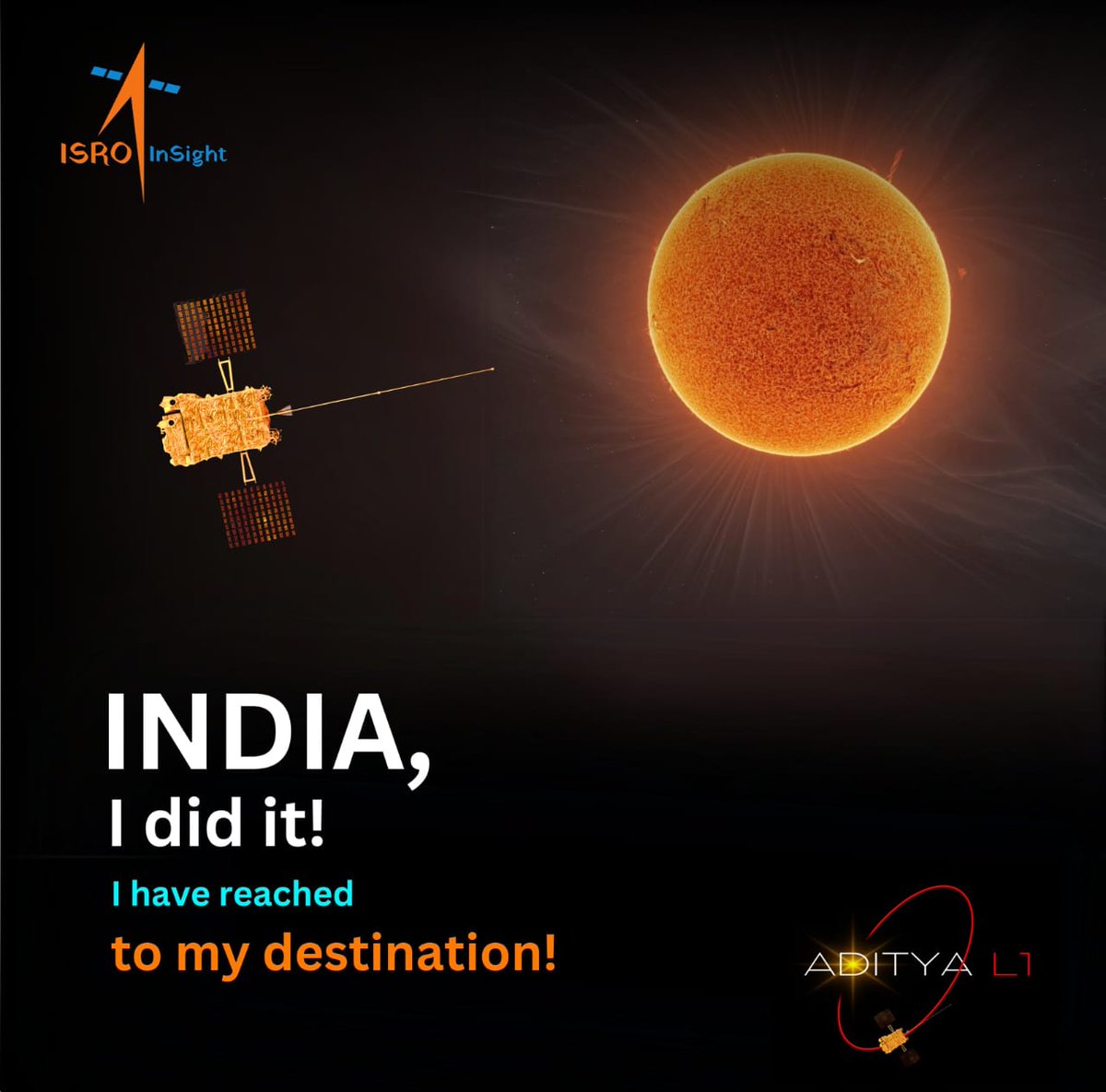 VikramGoudINC's tweet photo. #ISRO's Aditya L1 successfully enters L1 Halo Orbit to study the Sun's mysteries: radiation, heat, particle flow, magnetic fields, upper atmosphere, coronal mass ejections, high-temperature corona, and solar wind.

What a start to #2024NewYear!

#AdityaL1
#SunObservation https://t.co/m5MgceQpOv